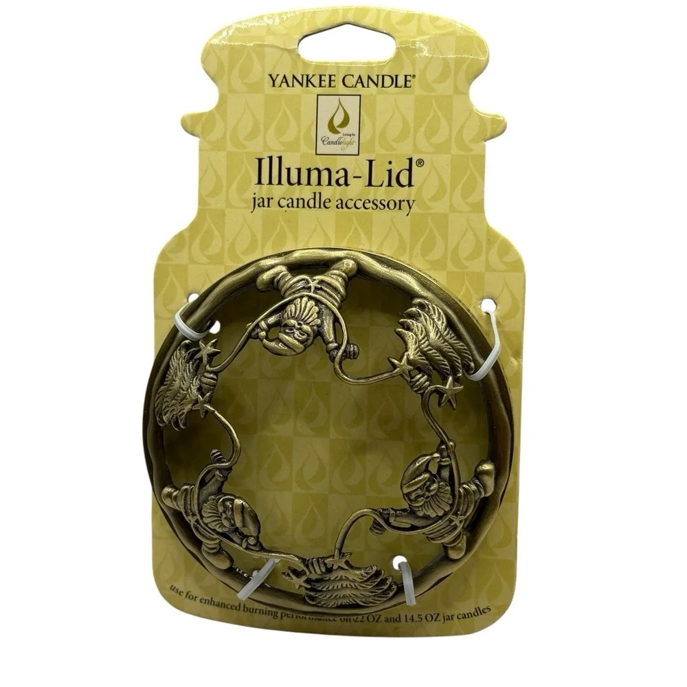 Yankee Candle Christmas Illuma-Lid Jar Candle Topper Santa Trees NOS Bronze Tone